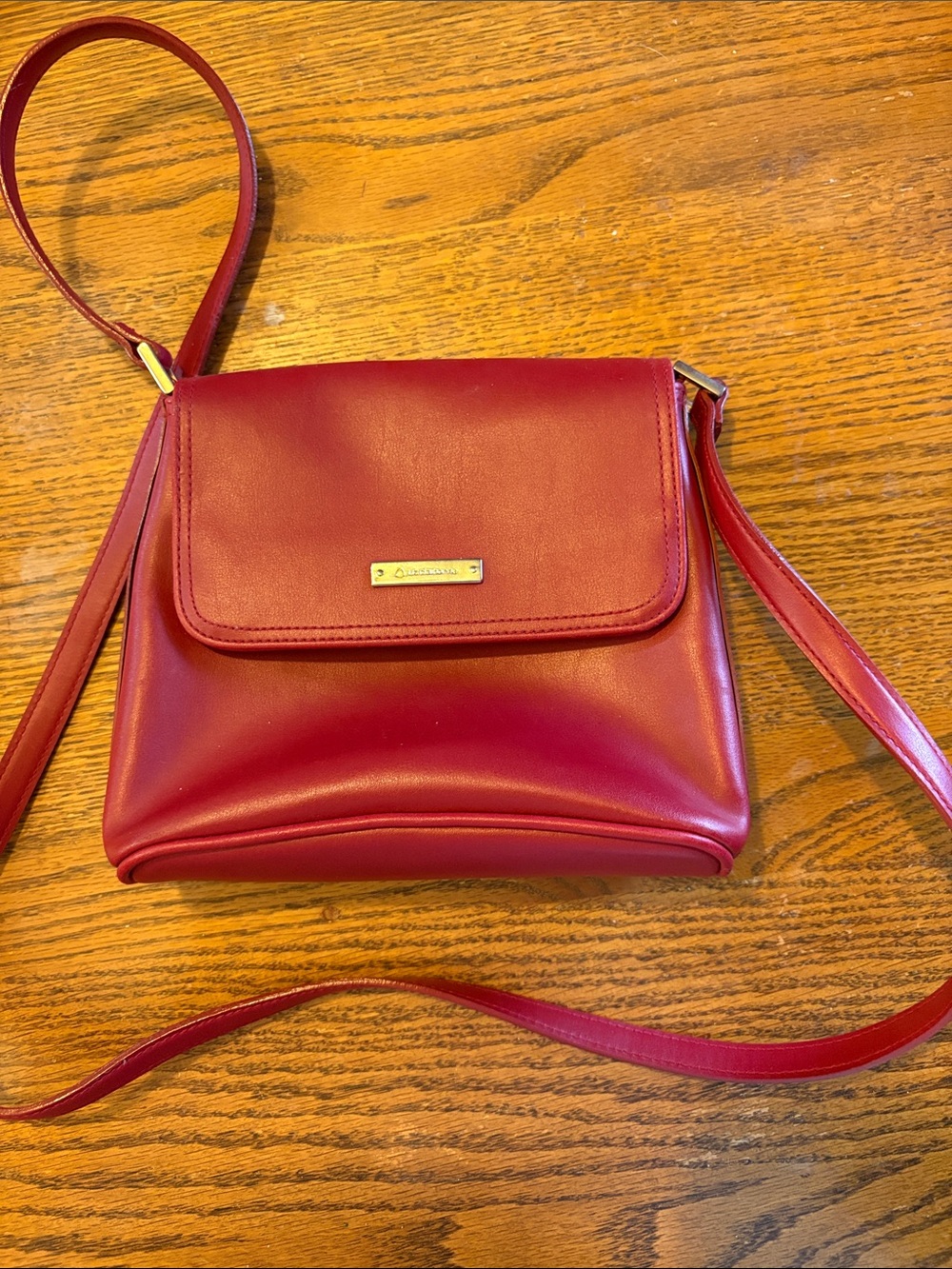 Liz Claiborne Cherry Red Crossbody Shoulder Bag with Gold Plaque